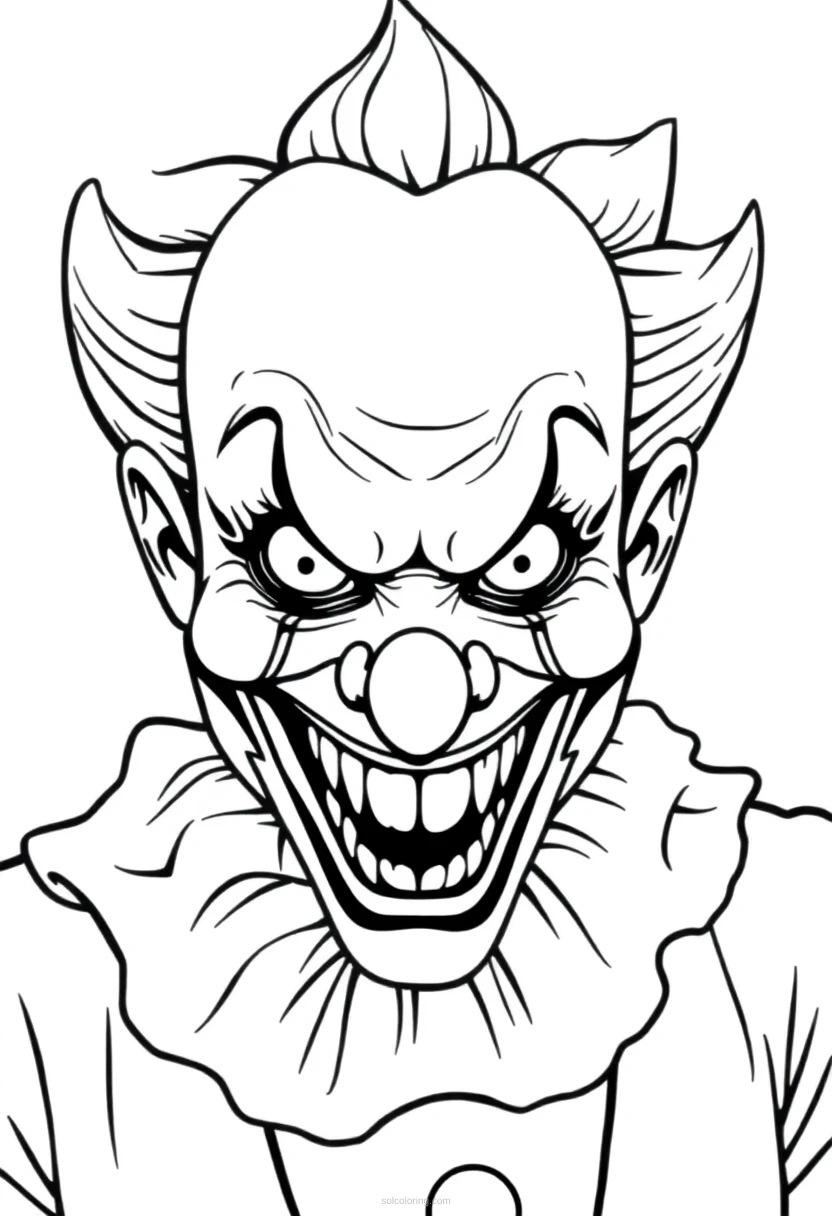 Evil Clown with Twisted Smile coloring page for kids