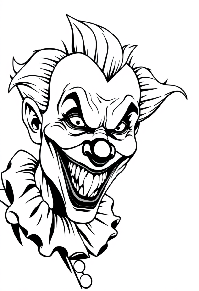 Evil Clown with Twisted Smile coloring page, free printable