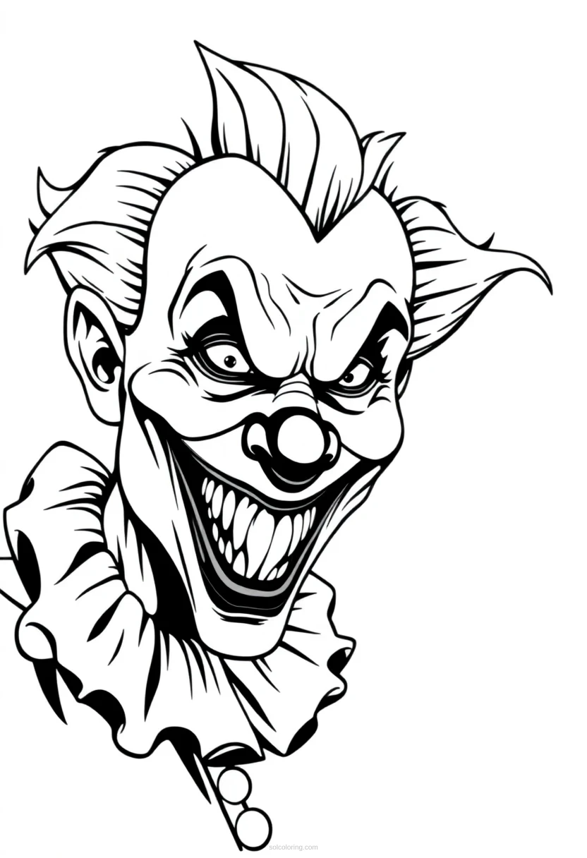 Evil Clown with Twisted Smile coloring page for kids