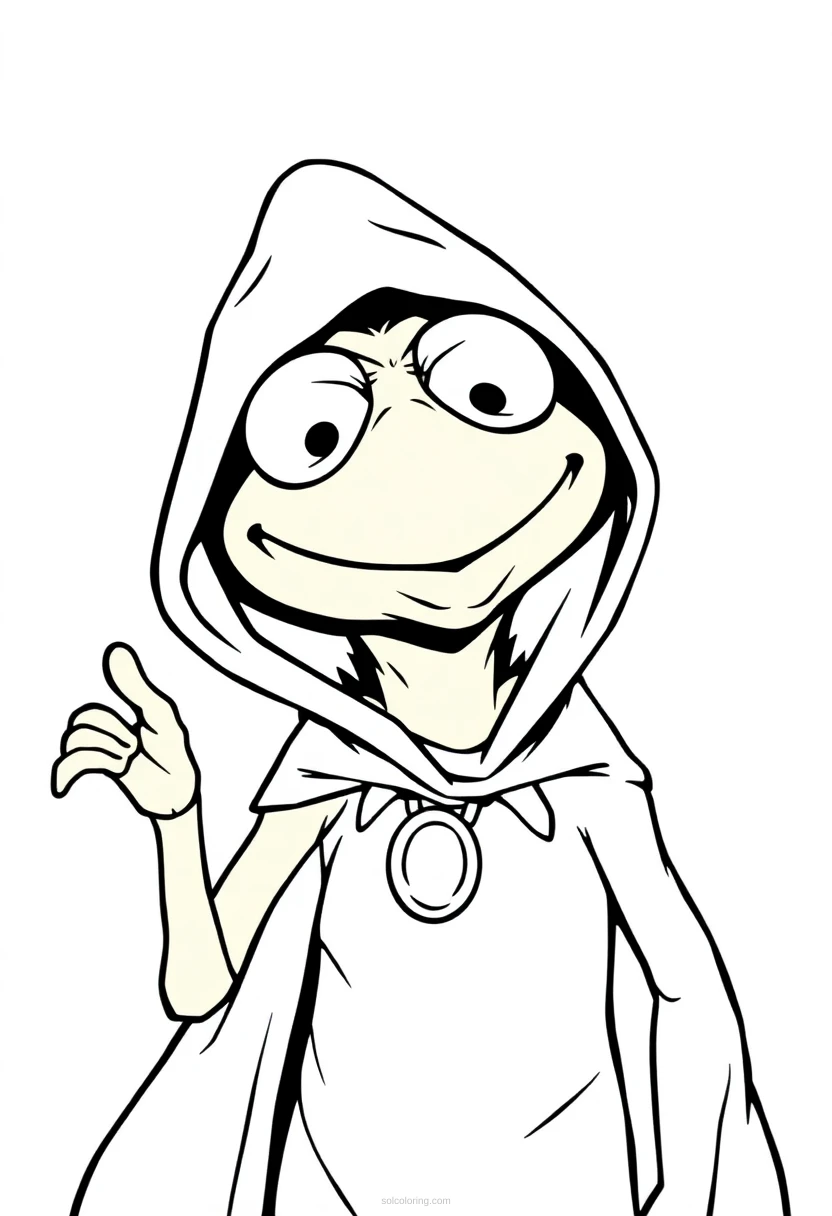 Evil Kermit Hood Temptation coloring page for kids