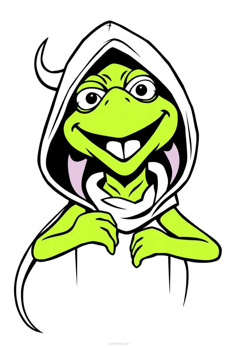 Evil Kermit Hood Temptation coloring page for kids