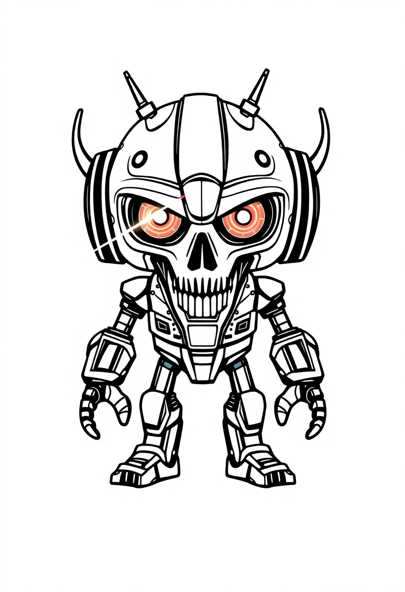Evil Robot with Laser Eyes coloring page, free printable