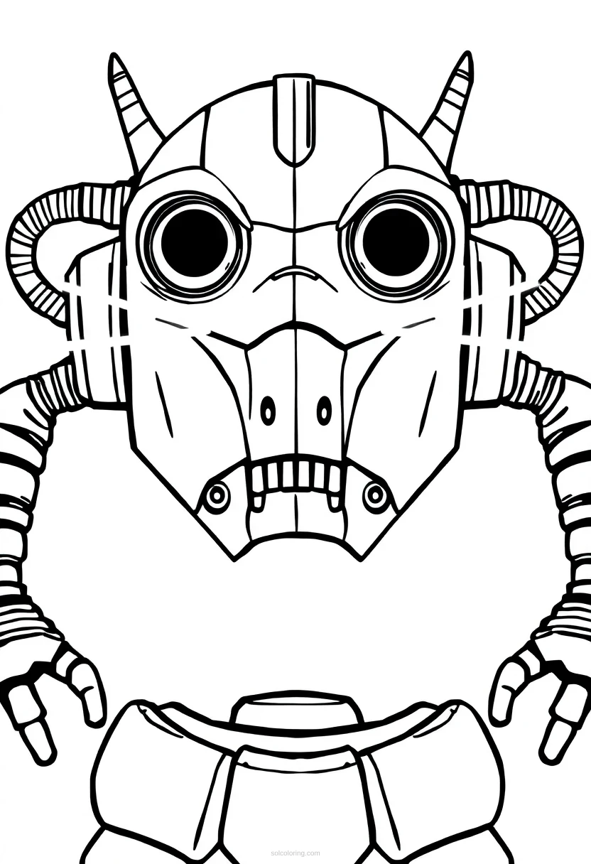 Evil Robot with Laser Eyes coloring page for kids