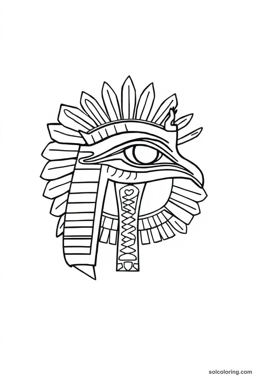 Eye of Horus coloring page showing detailed ancient Egyptian symbol with geometric patterns and bold outlines