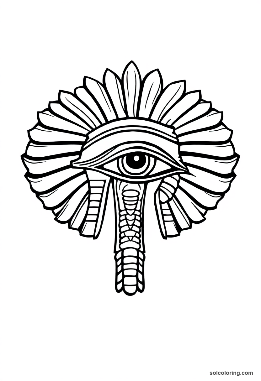 Eye of Horus coloring page with detailed ancient Egyptian symbol featuring bold black outlines and decorative patterns