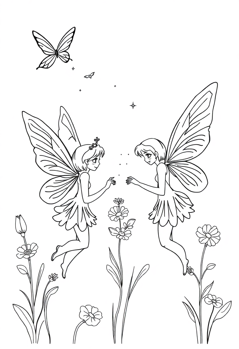 Fairies coloring page for kids