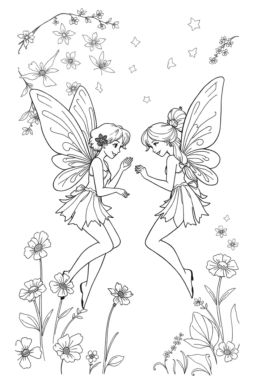 Fairies coloring page for kids