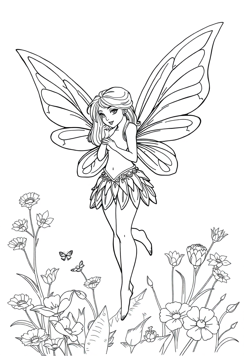 Fairy coloring page, free printable