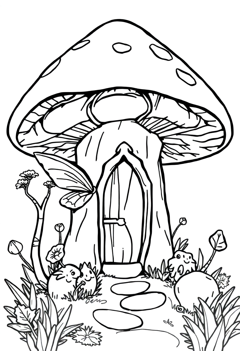 Fairy House in Mushroom coloring page, free printable