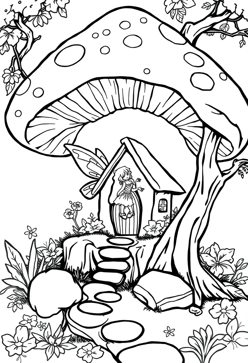 Fairy House in Mushroom coloring page, free printable