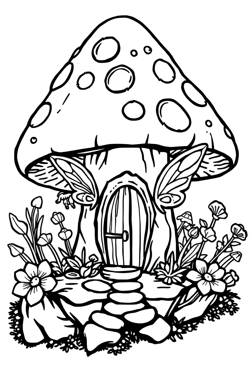 Fairy House in Mushroom coloring page, free printable