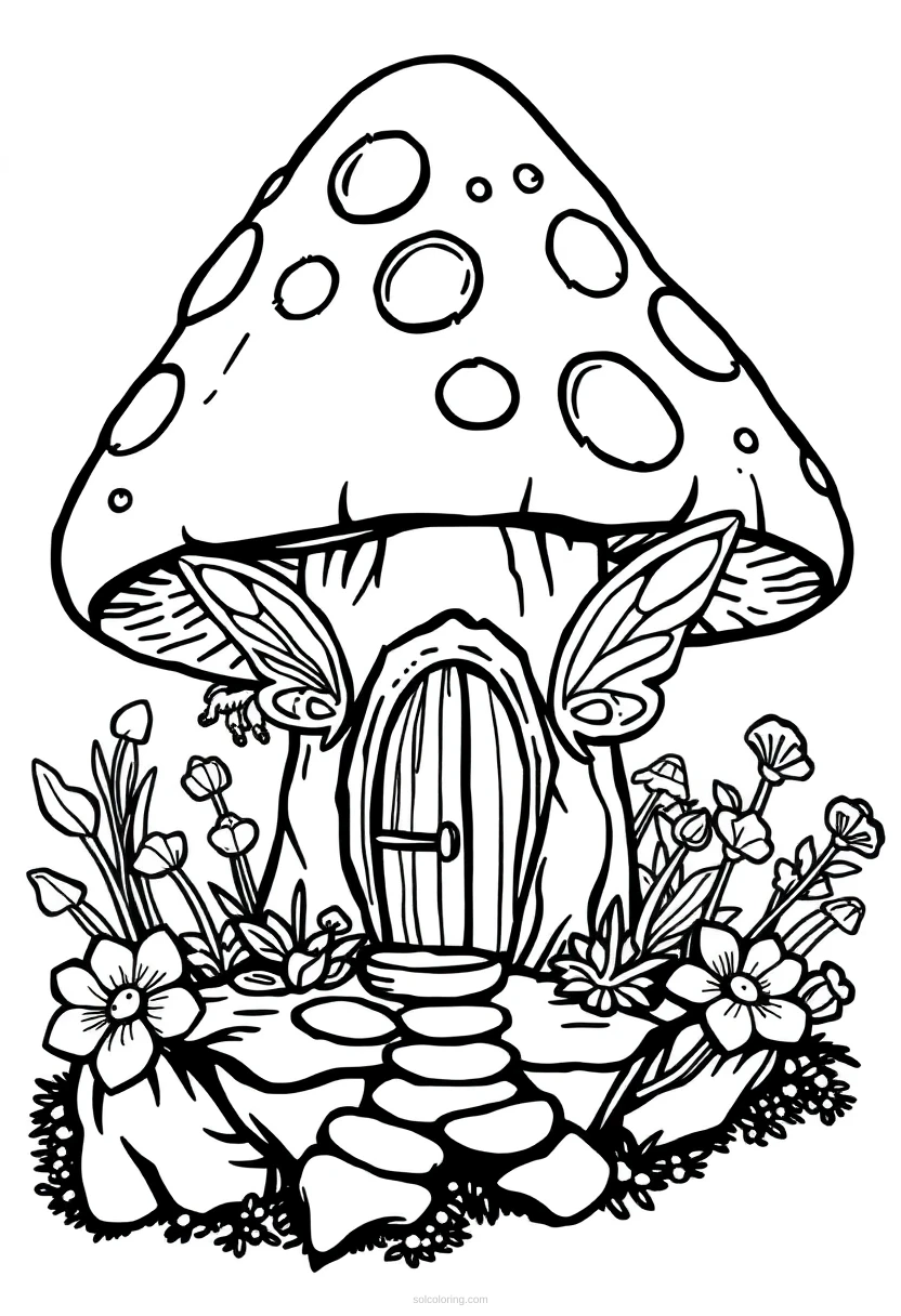 Fairy House in Mushroom coloring page for kids