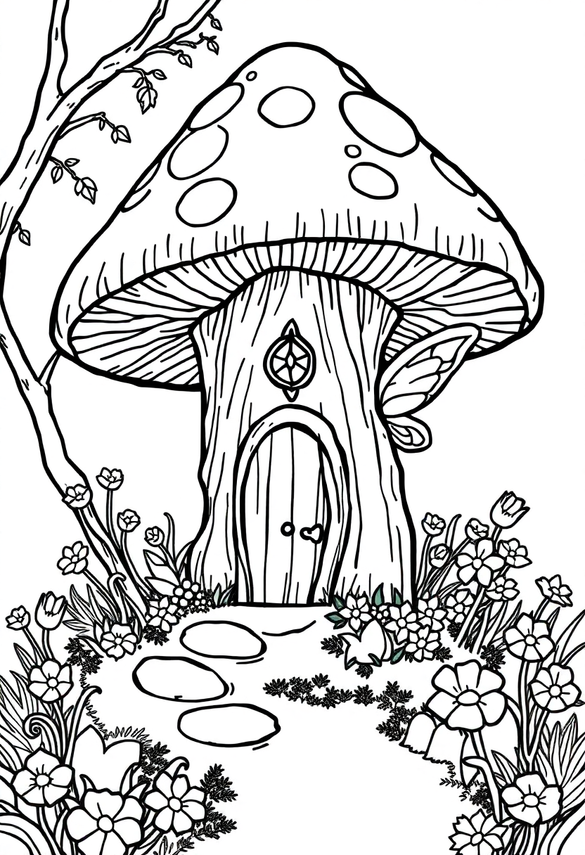 Fairy House in Mushroom coloring page, free printable