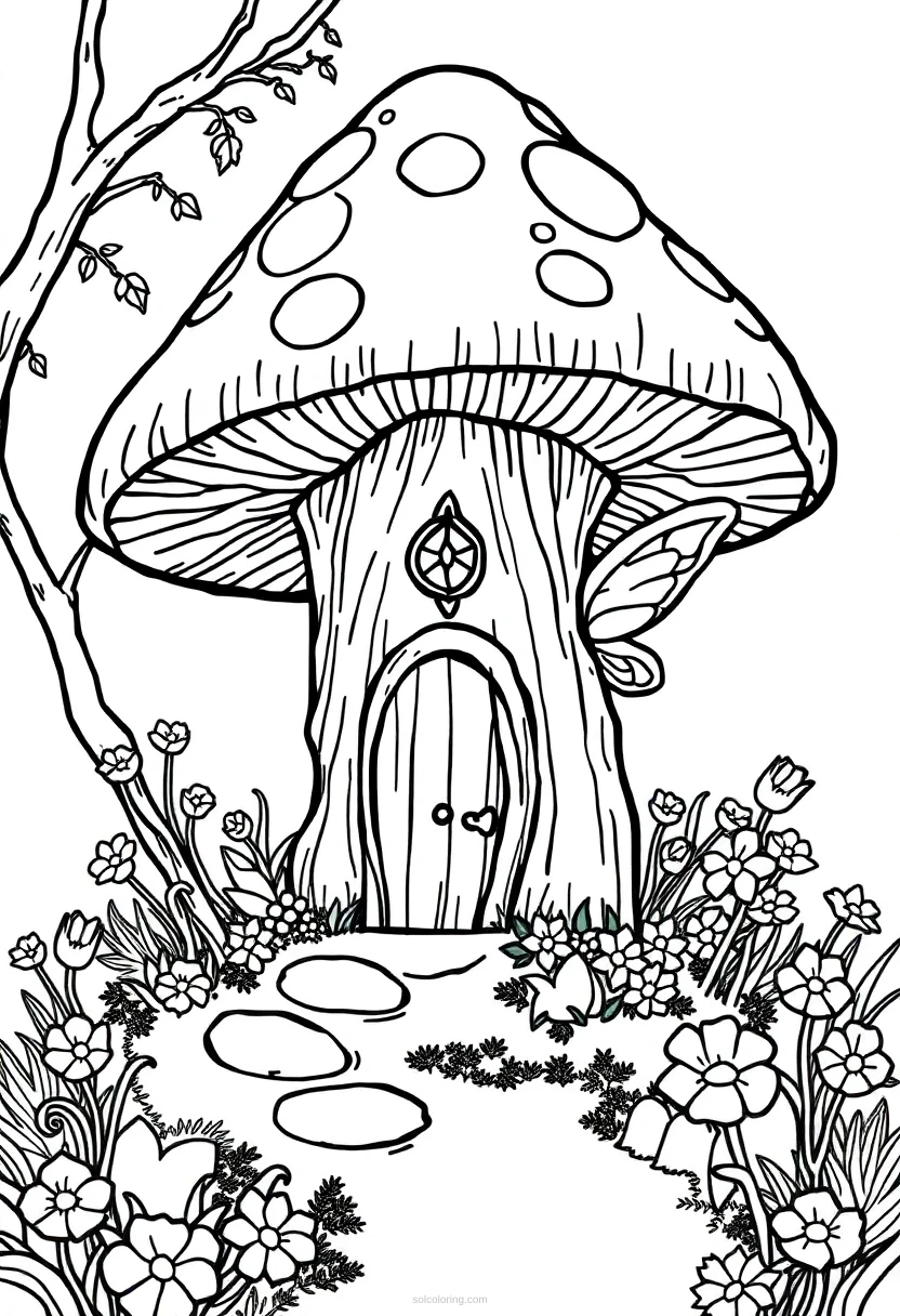 Fairy House in Mushroom coloring page for kids