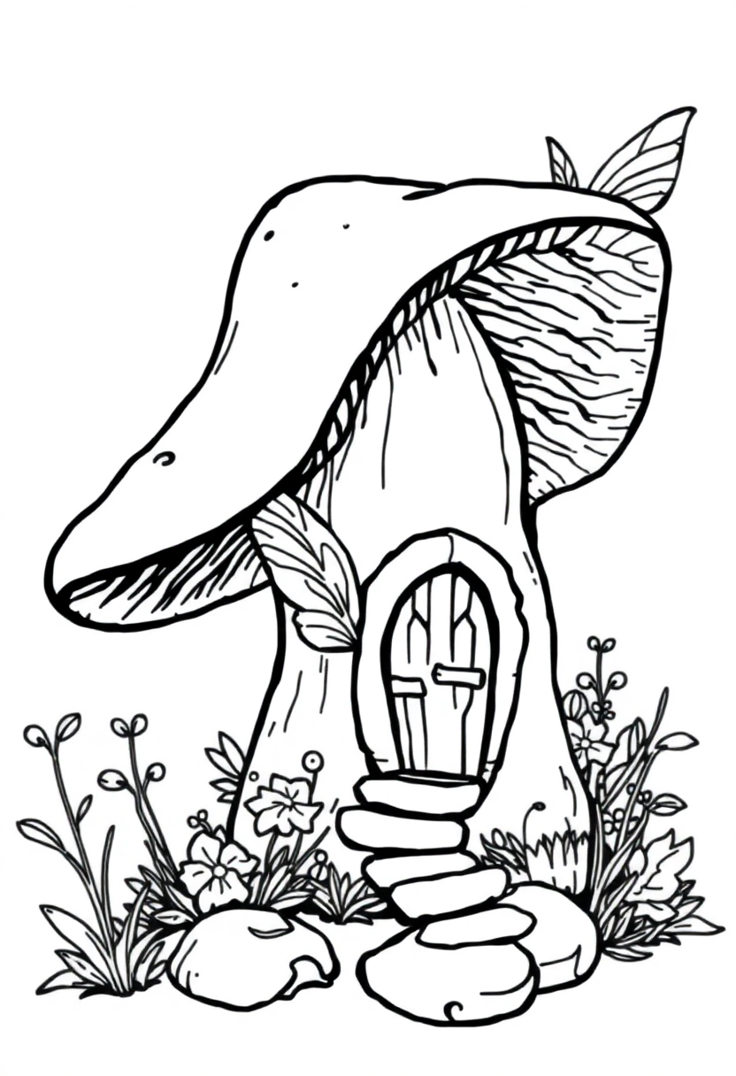 Fairy House in Mushroom coloring page, free printable