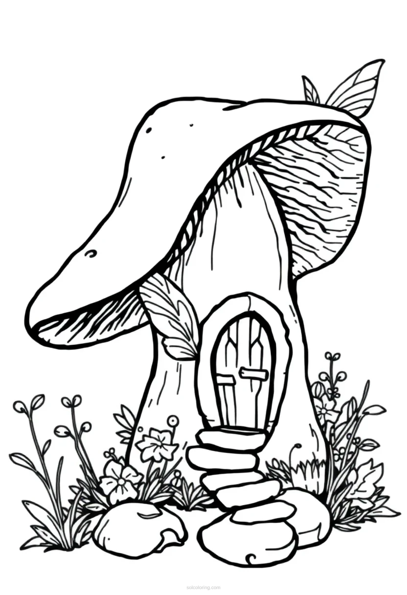 Fairy House in Mushroom coloring page for kids