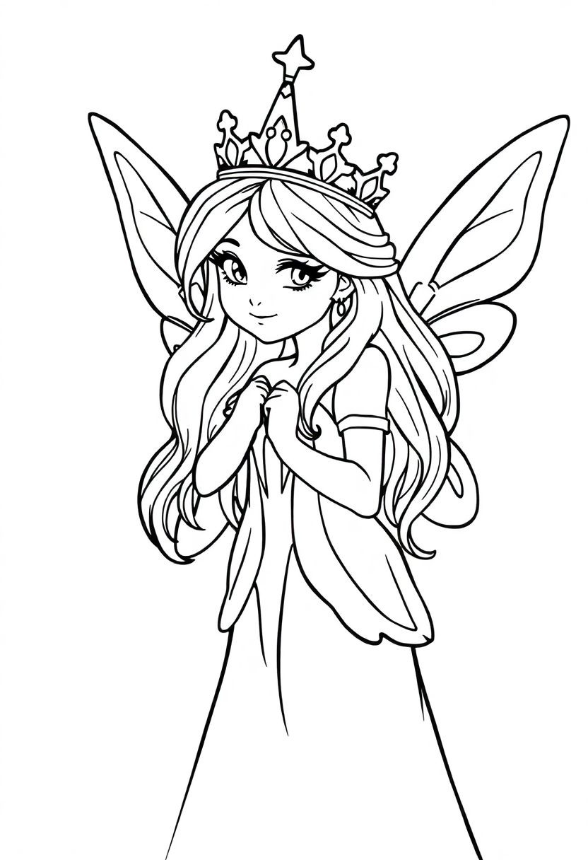 Fairy Princess with Crown coloring page, free printable