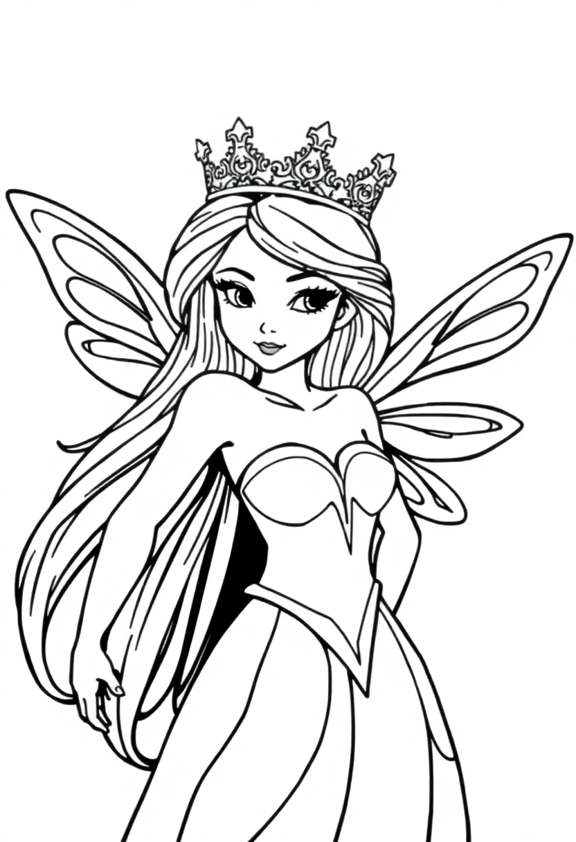 Fairy Princess with Crown coloring page, free printable
