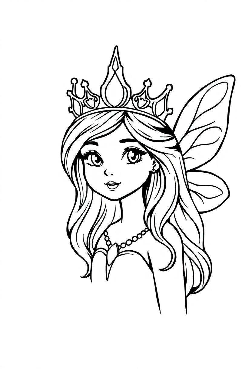 Fairy Princess With Crown coloring page