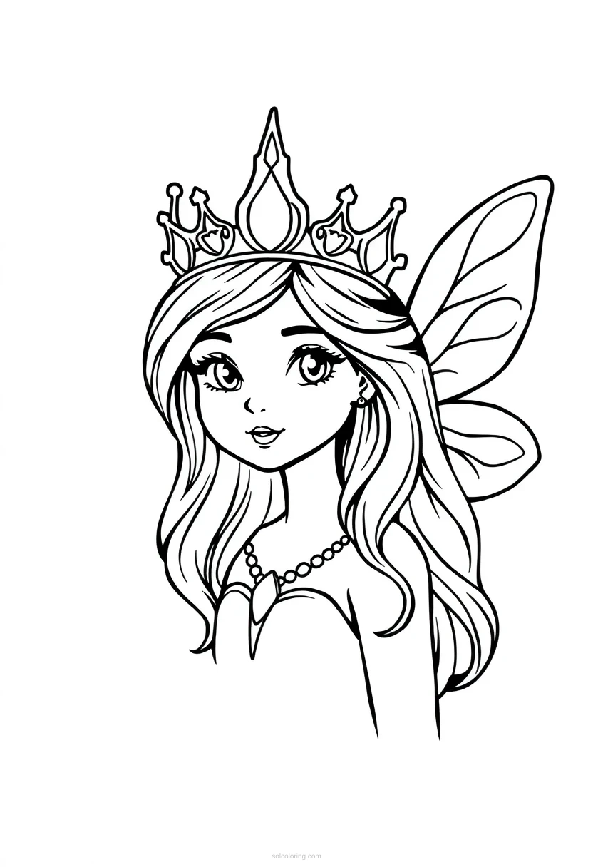 Fairy Princess with Crown coloring page for kids