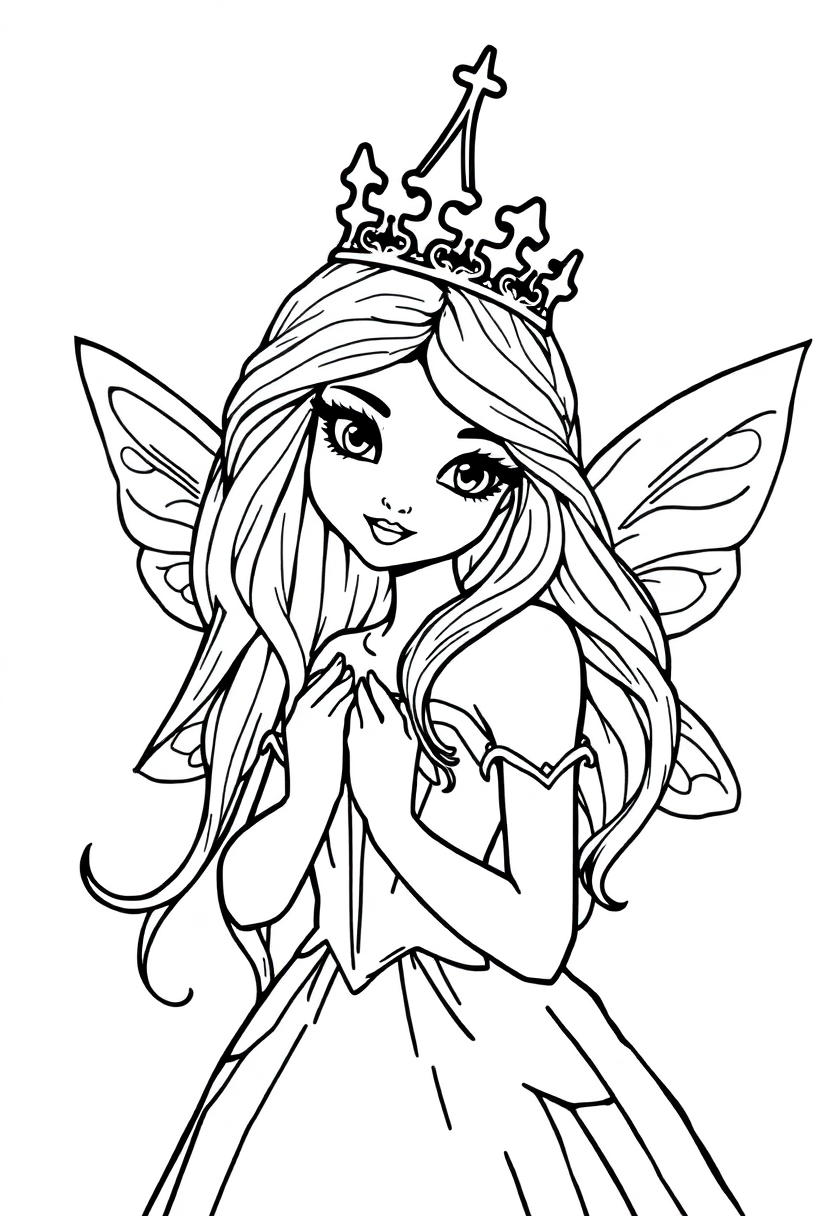 Fairy Princess with Crown coloring page, free printable