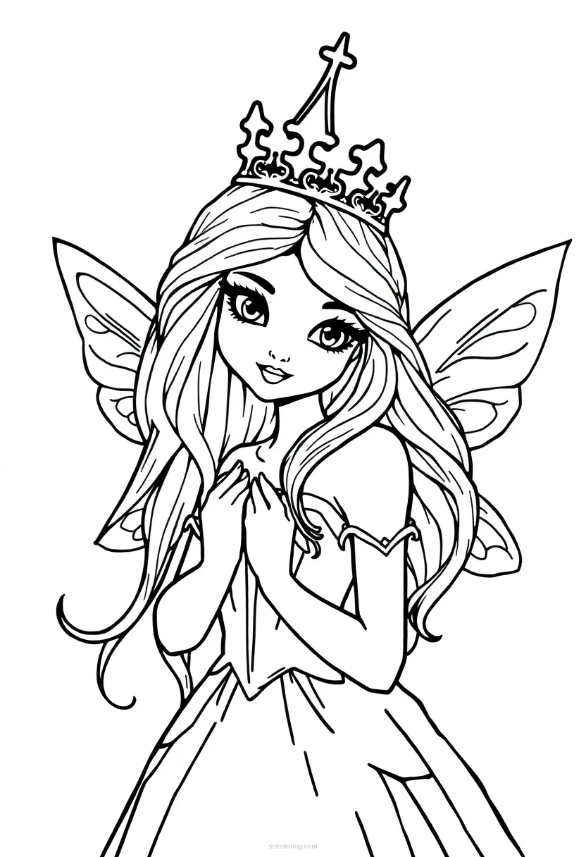 Fairy Princess with Crown coloring page for kids