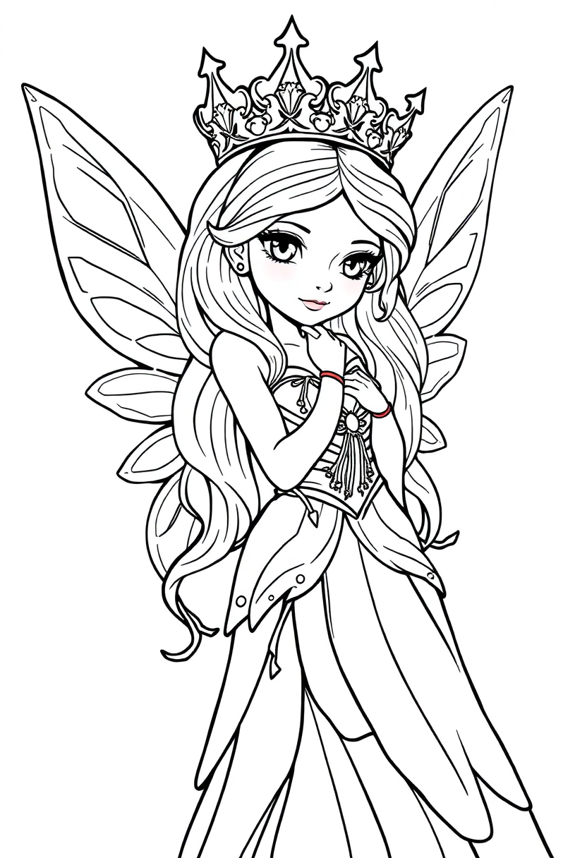 Fairy Princess with Crown coloring page, free printable