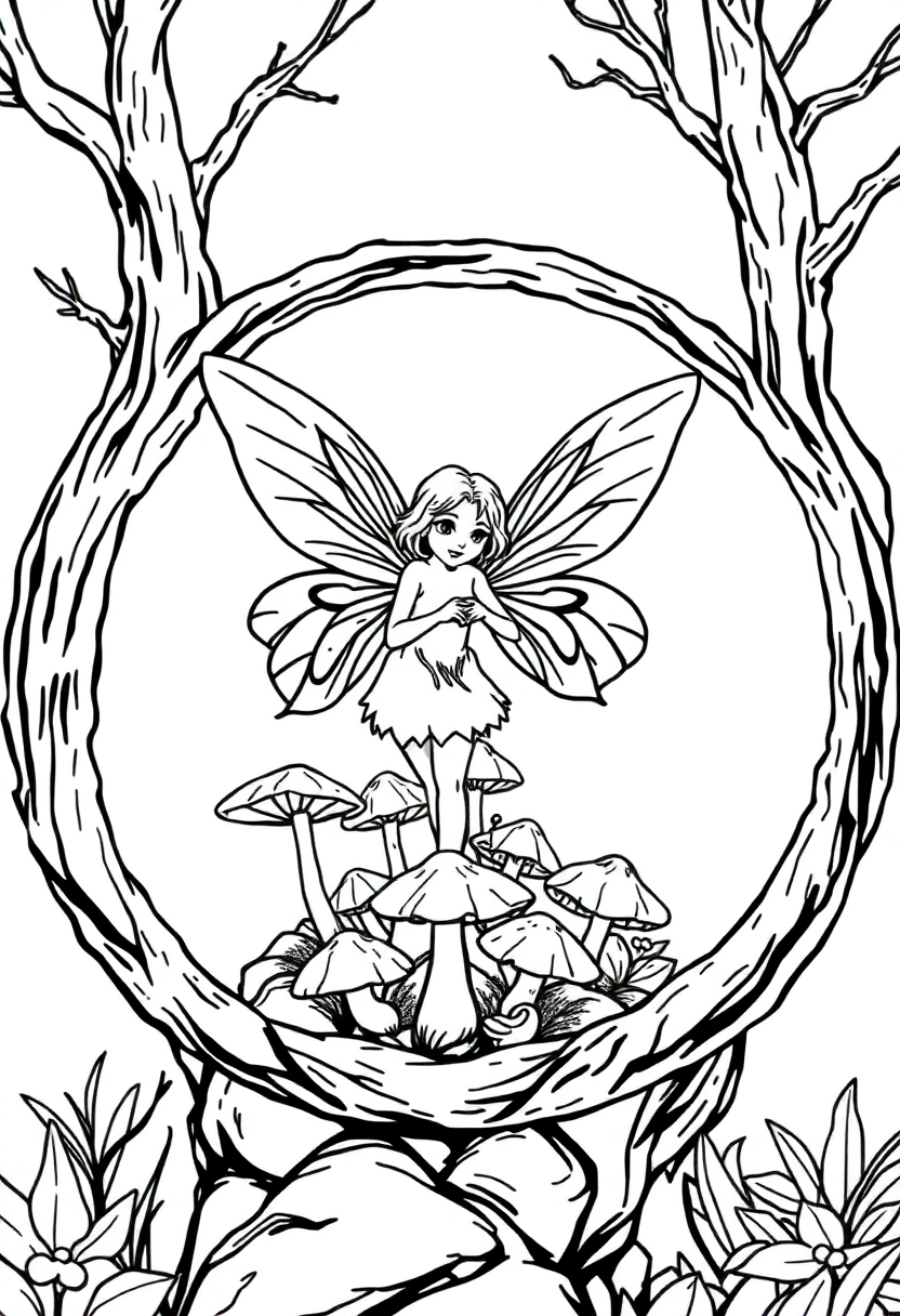 Fairy Ring with Mushrooms coloring page, free printable