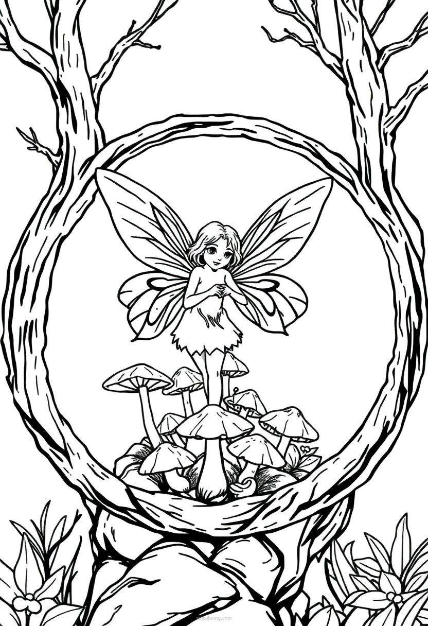 Fairy Ring with Mushrooms coloring page for kids