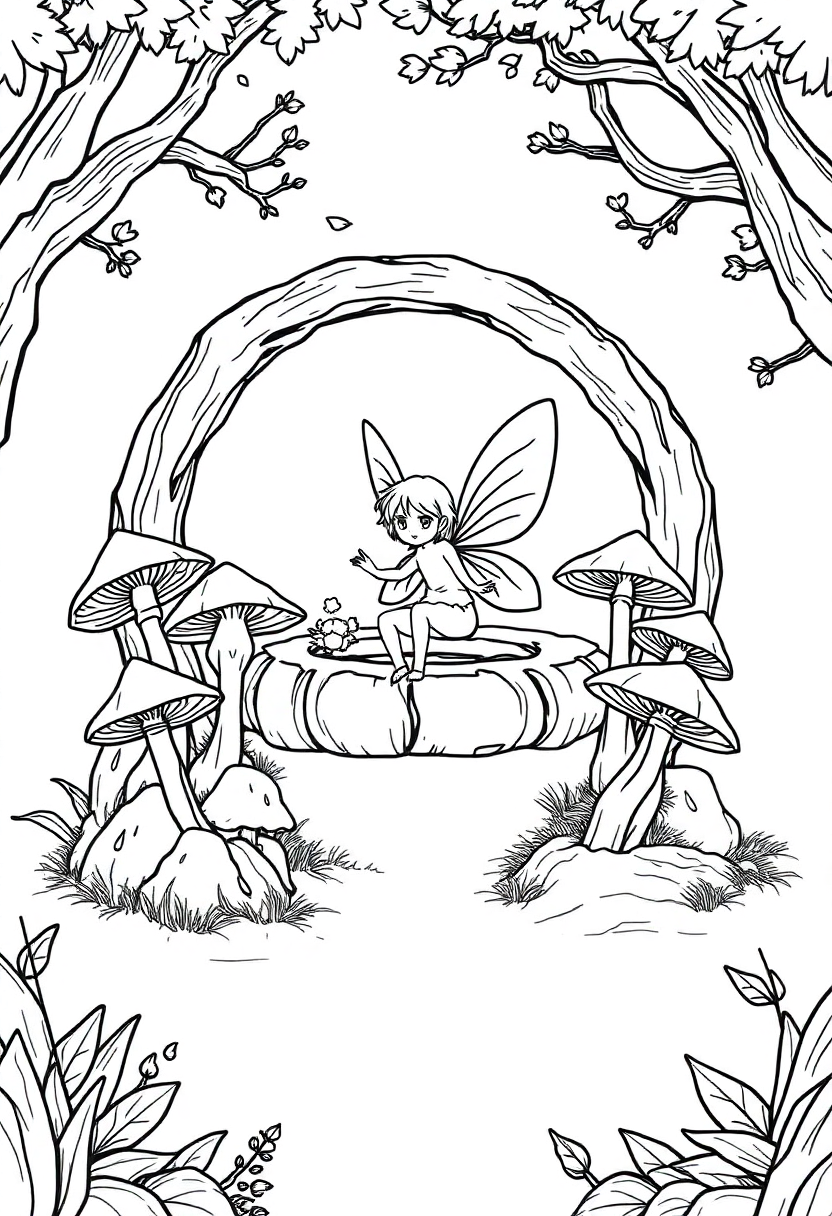 Fairy Ring with Mushrooms coloring page, free printable