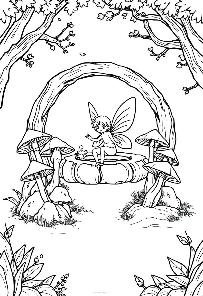 Fairy Ring with Mushrooms coloring page for kids
