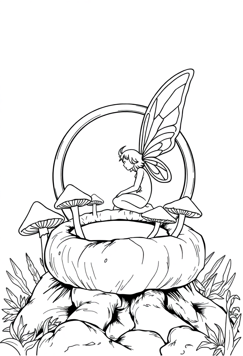 Fairy Ring With Mushrooms coloring pages