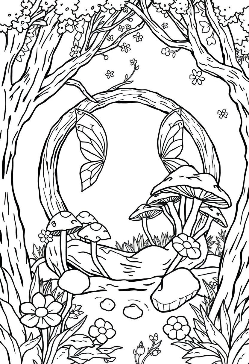 Fairy Ring With Mushrooms coloring page
