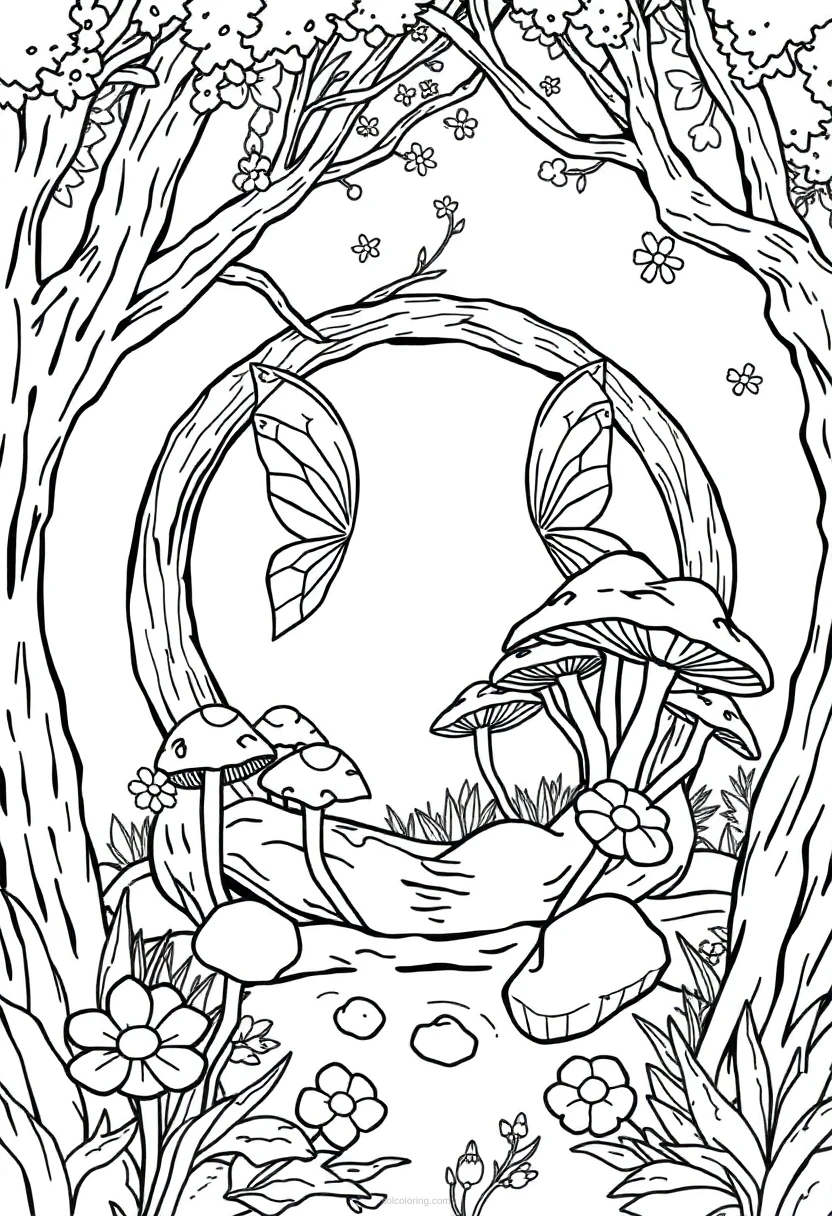 Fairy Ring with Mushrooms coloring page for kids