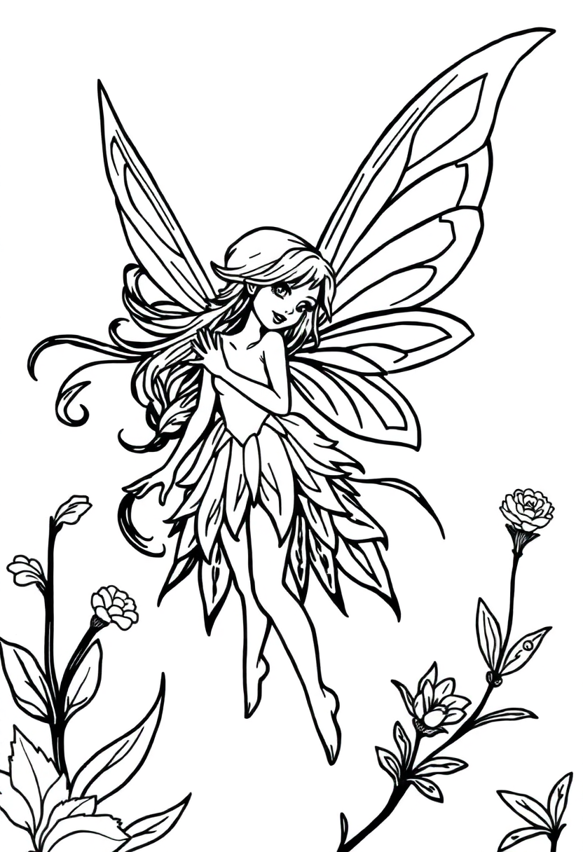 Fairy coloring page, free printable