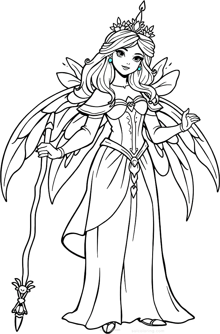 Fairy Tale Princess with Magic Staff coloring page for kids