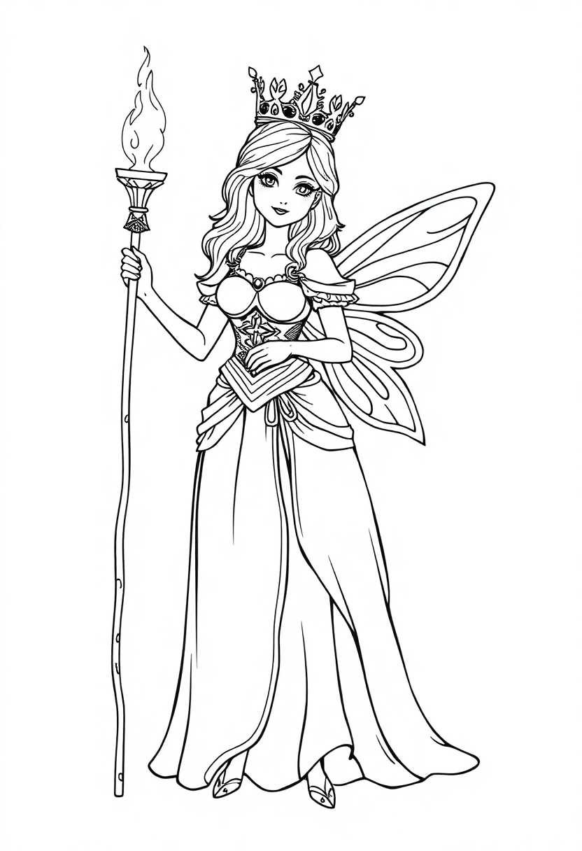 Fairy Tale Princess with Magic Staff coloring page, free printable