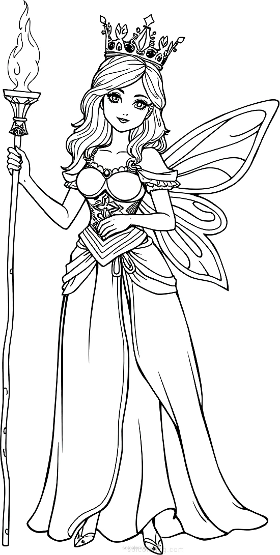 Fairy Tale Princess with Magic Staff coloring page for kids
