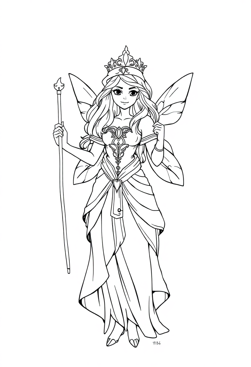 Fairy Tale Princess with Magic Staff coloring page, free printable