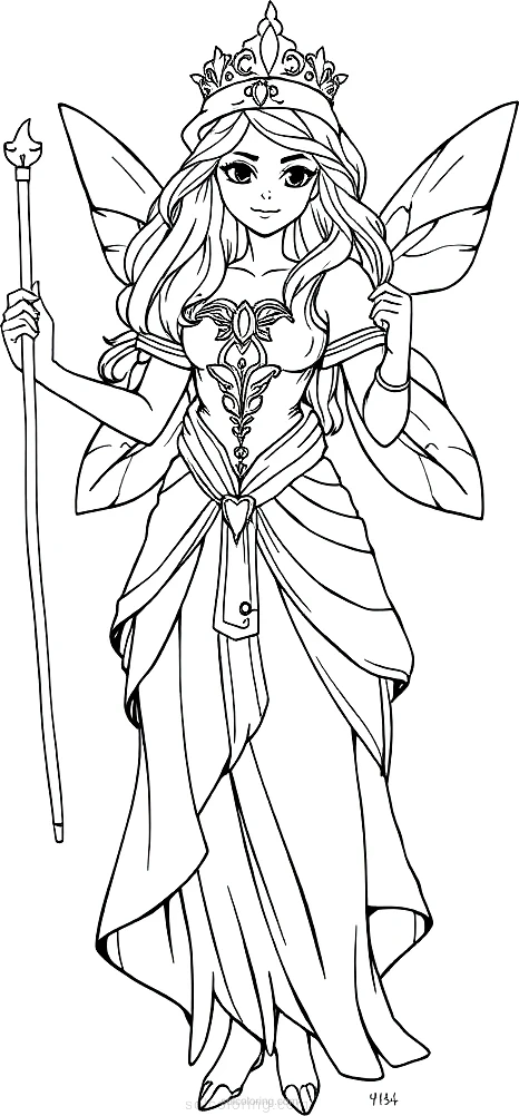 Fairy Tale Princess With Magic Staff coloring page for kids