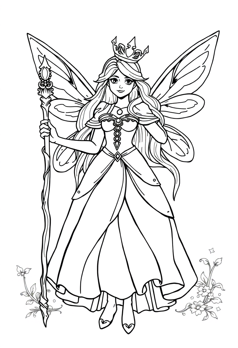 Fairy Tale Princess with Magic Staff coloring page, free printable