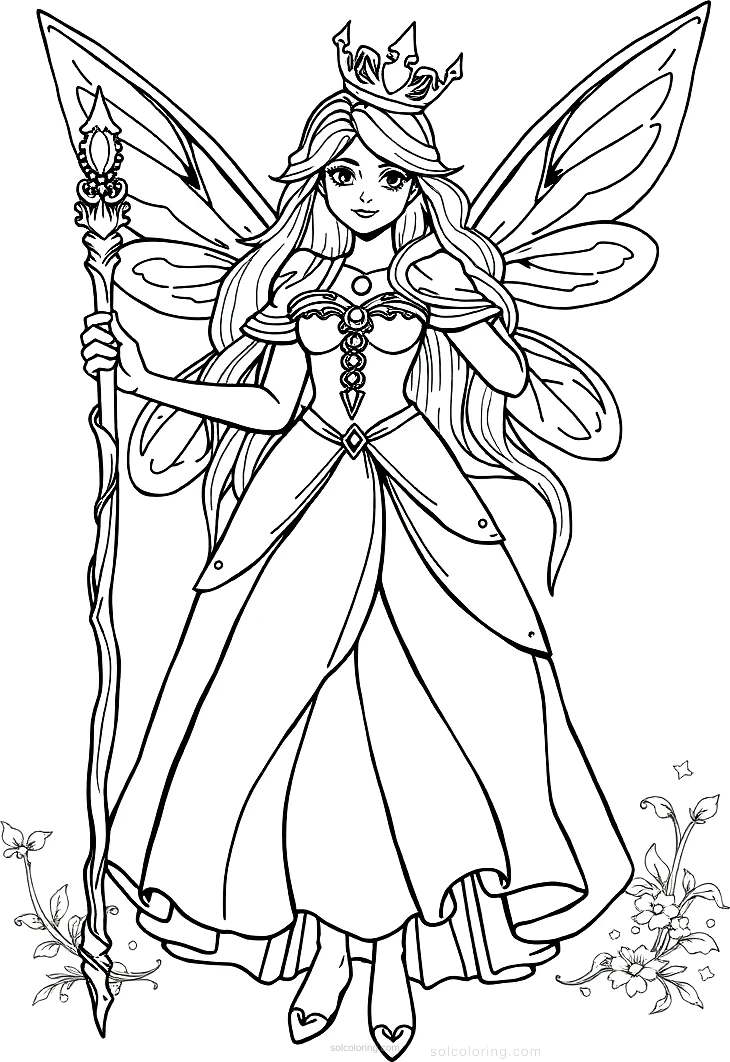 Fairy Tale Princess with Magic Staff coloring page for kids