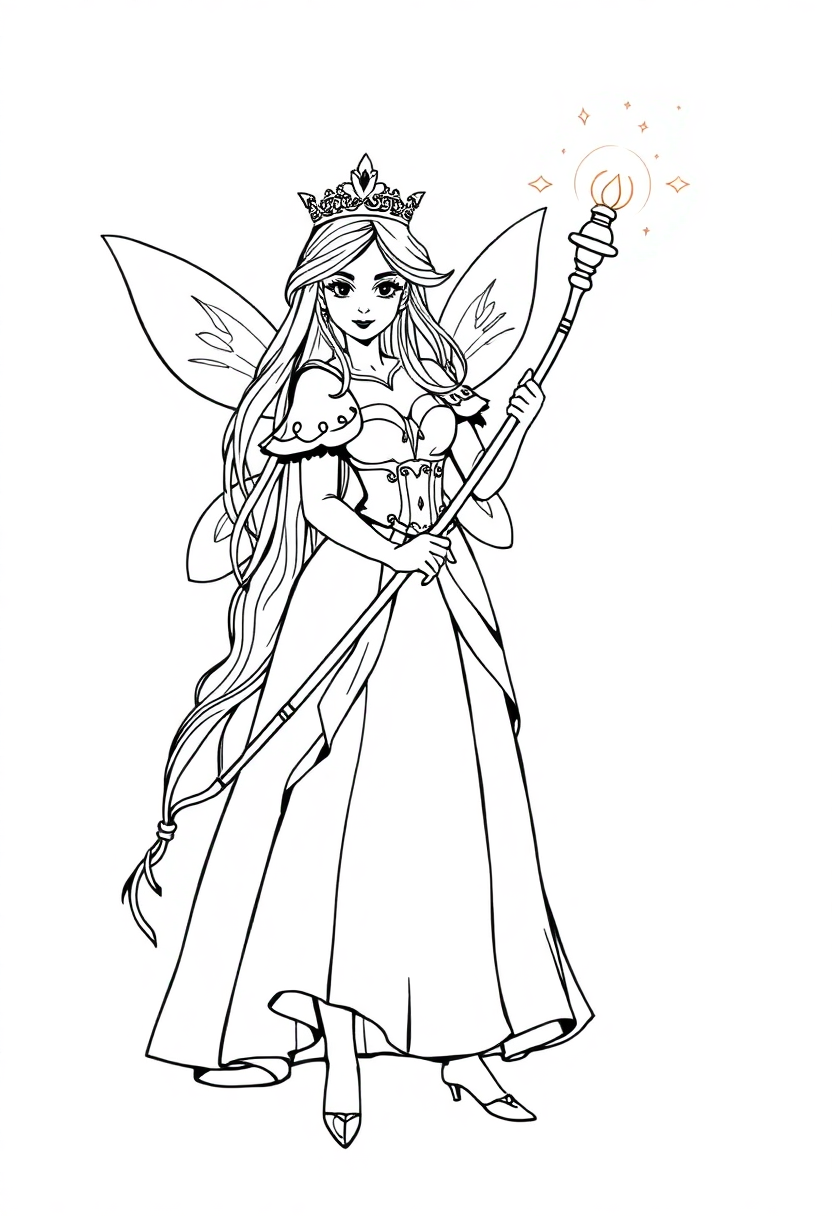 Fairy Tale Princess With Magic Staff coloring pages