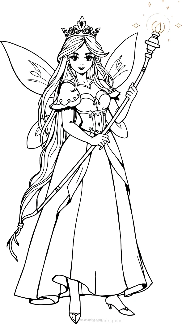 Fairy Tale Princess With Magic Staff coloring page for kids