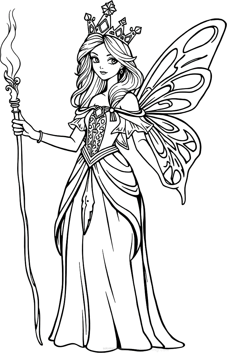 Fairy Tale Princess with Magic Staff coloring page for kids
