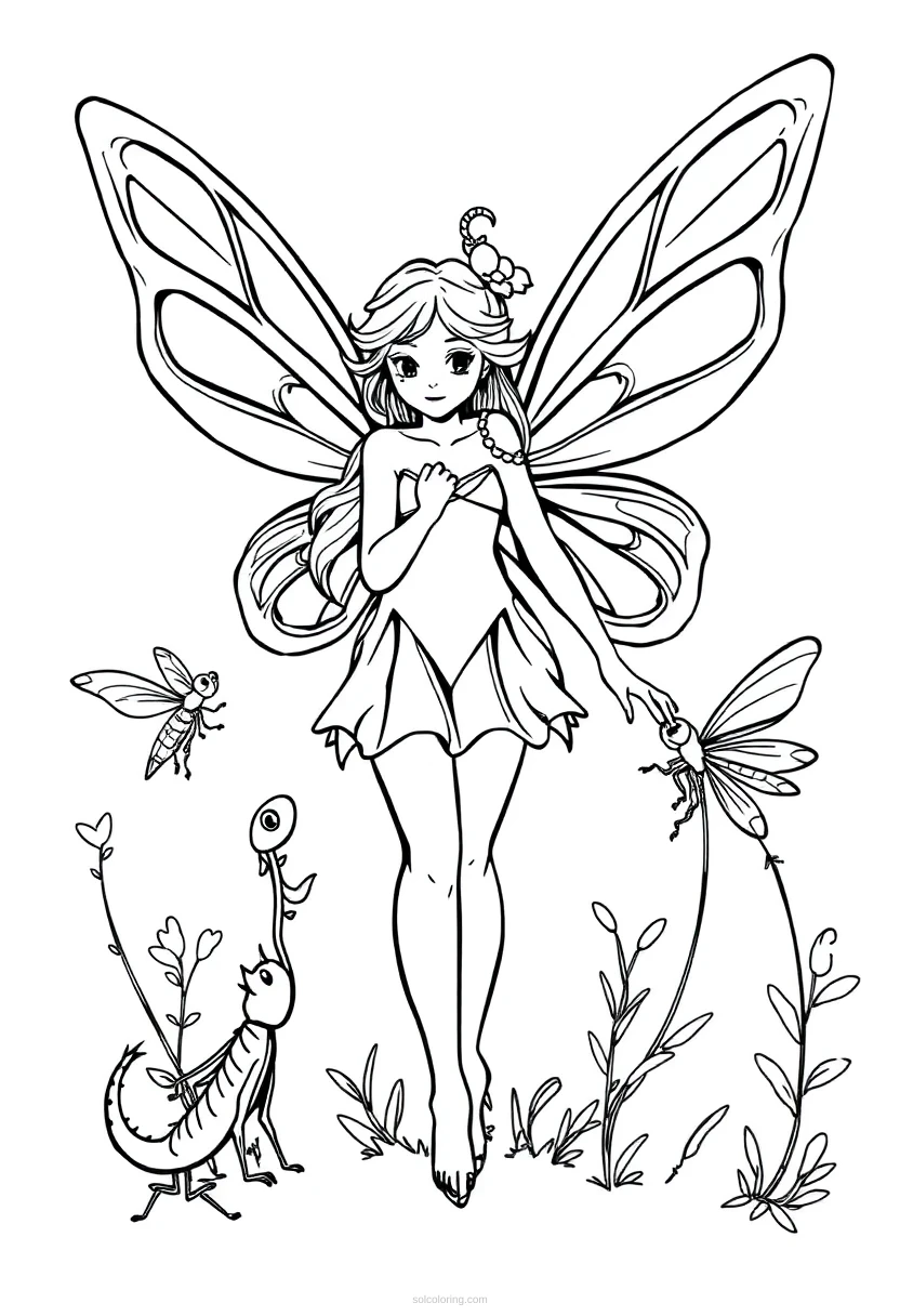 Fairy With Dragonfly Friends coloring pages