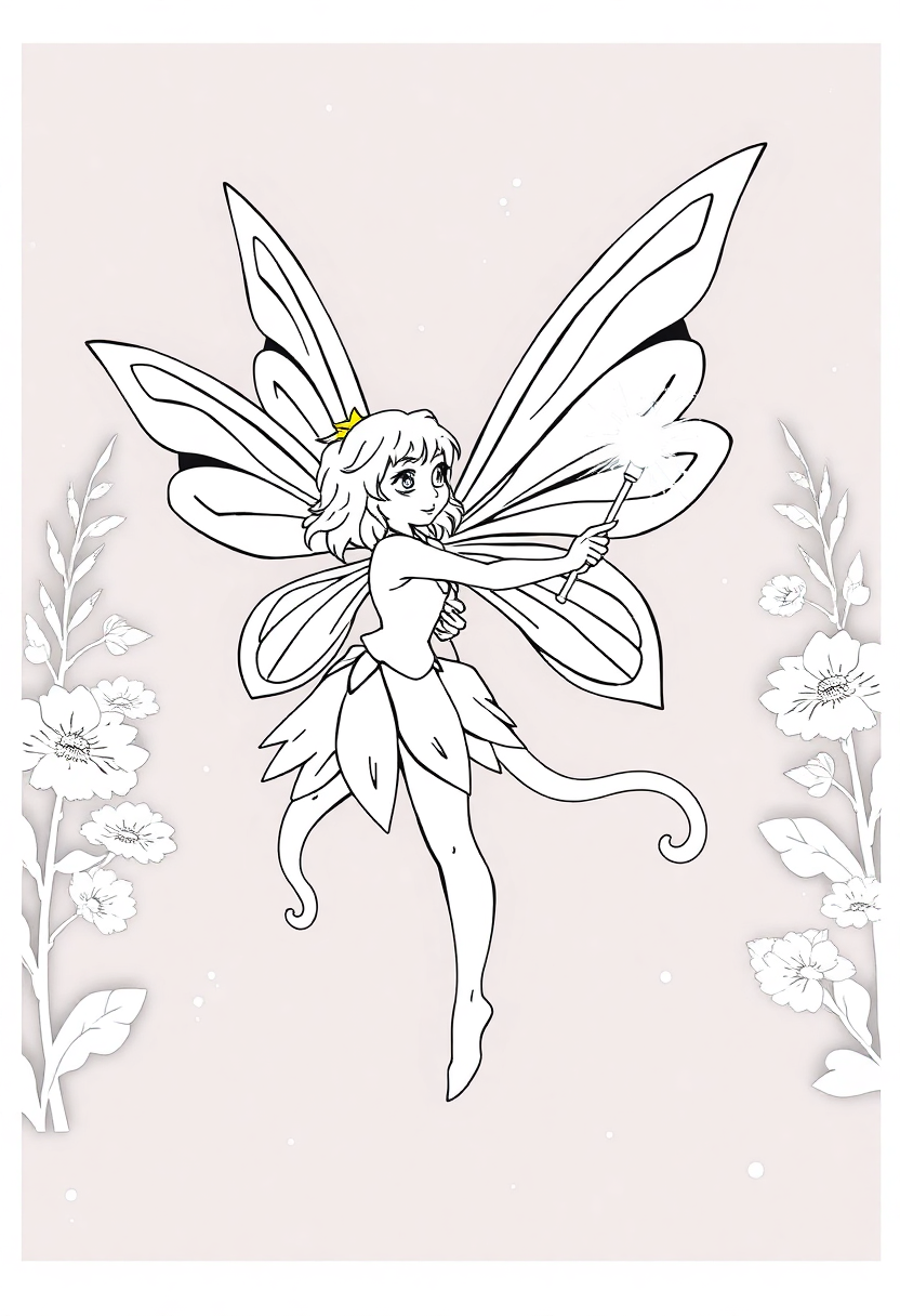 Fairy with Magic Wand coloring page, free printable