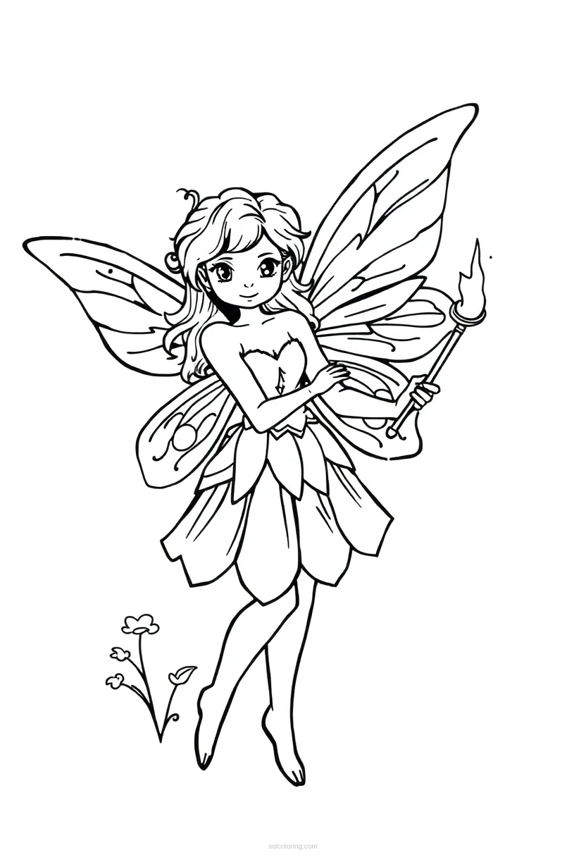 Fairy with Magic Wand coloring page for kids