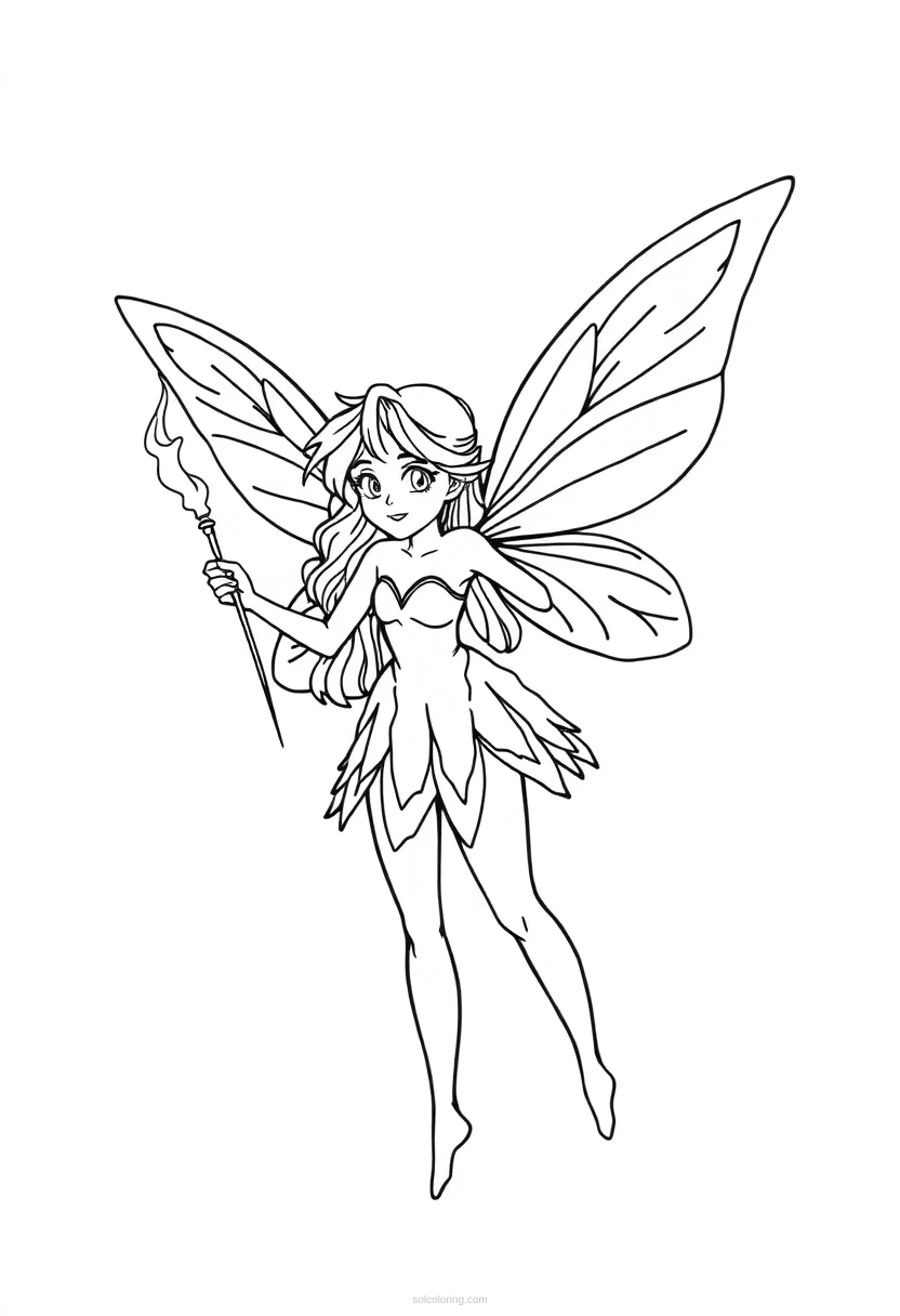 Fairy with Magic Wand coloring page for kids