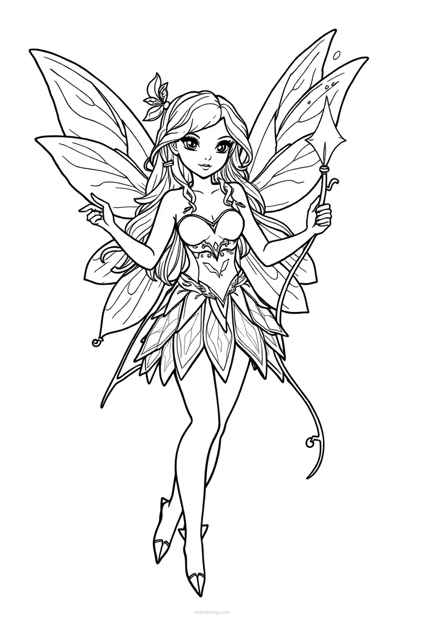 Fairy with Magic Wand coloring page for kids